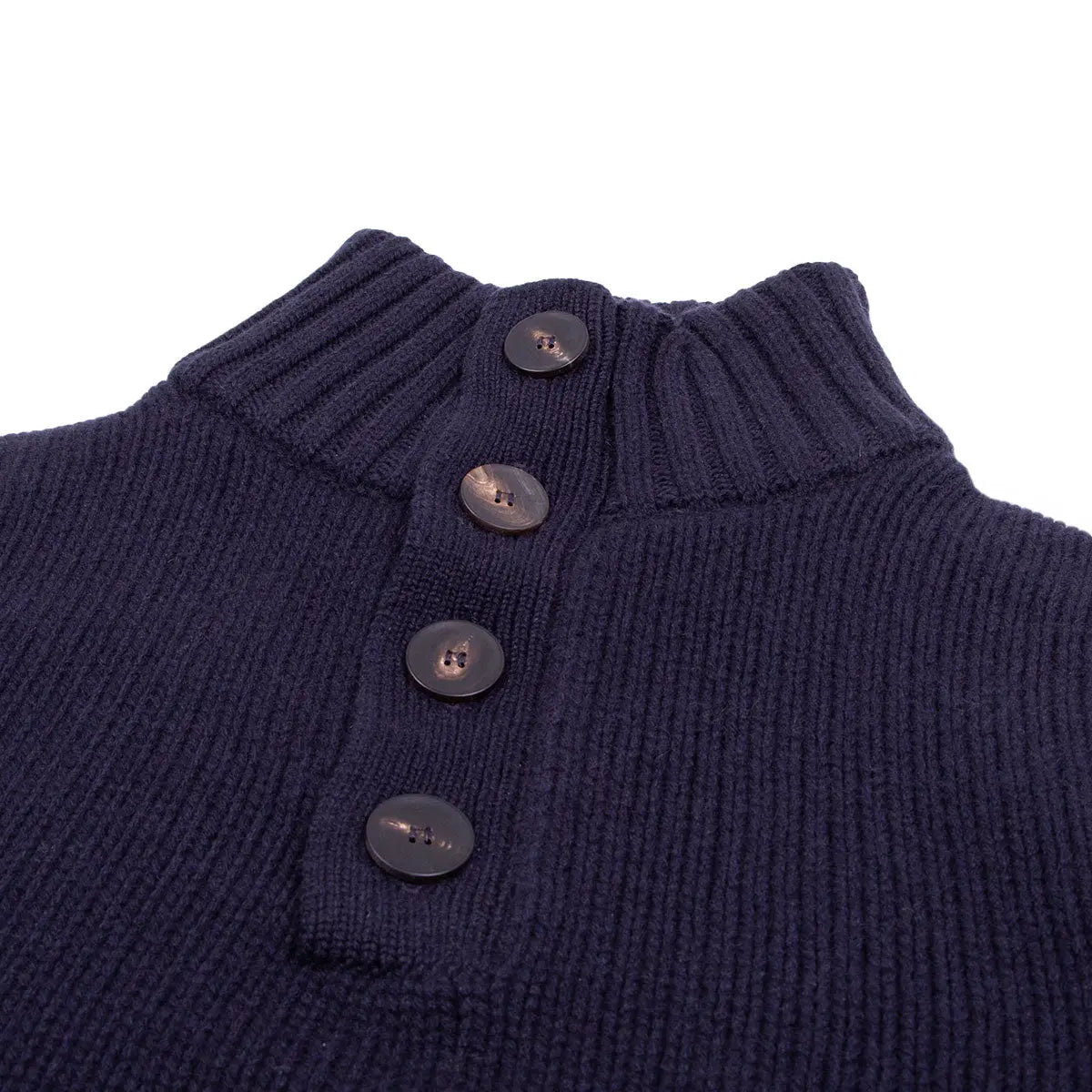 Nero Navy Cromarty Button Neck 8 ply Cashmere Sweater CASHMERE Robert Old