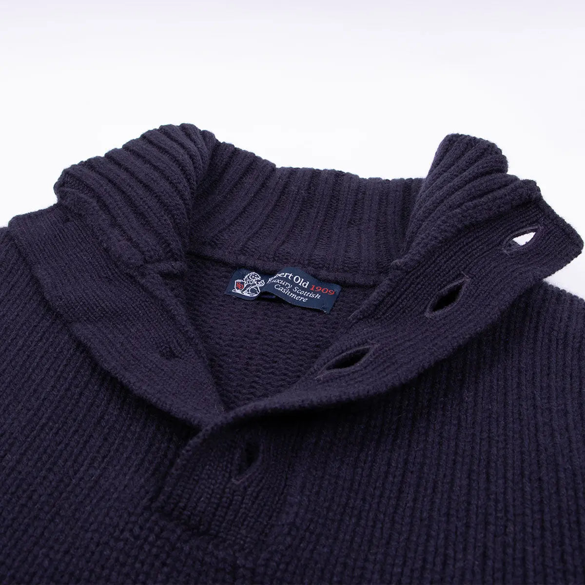 Nero Navy Cromarty Button Neck 8 ply Cashmere Sweater CASHMERE Robert Old