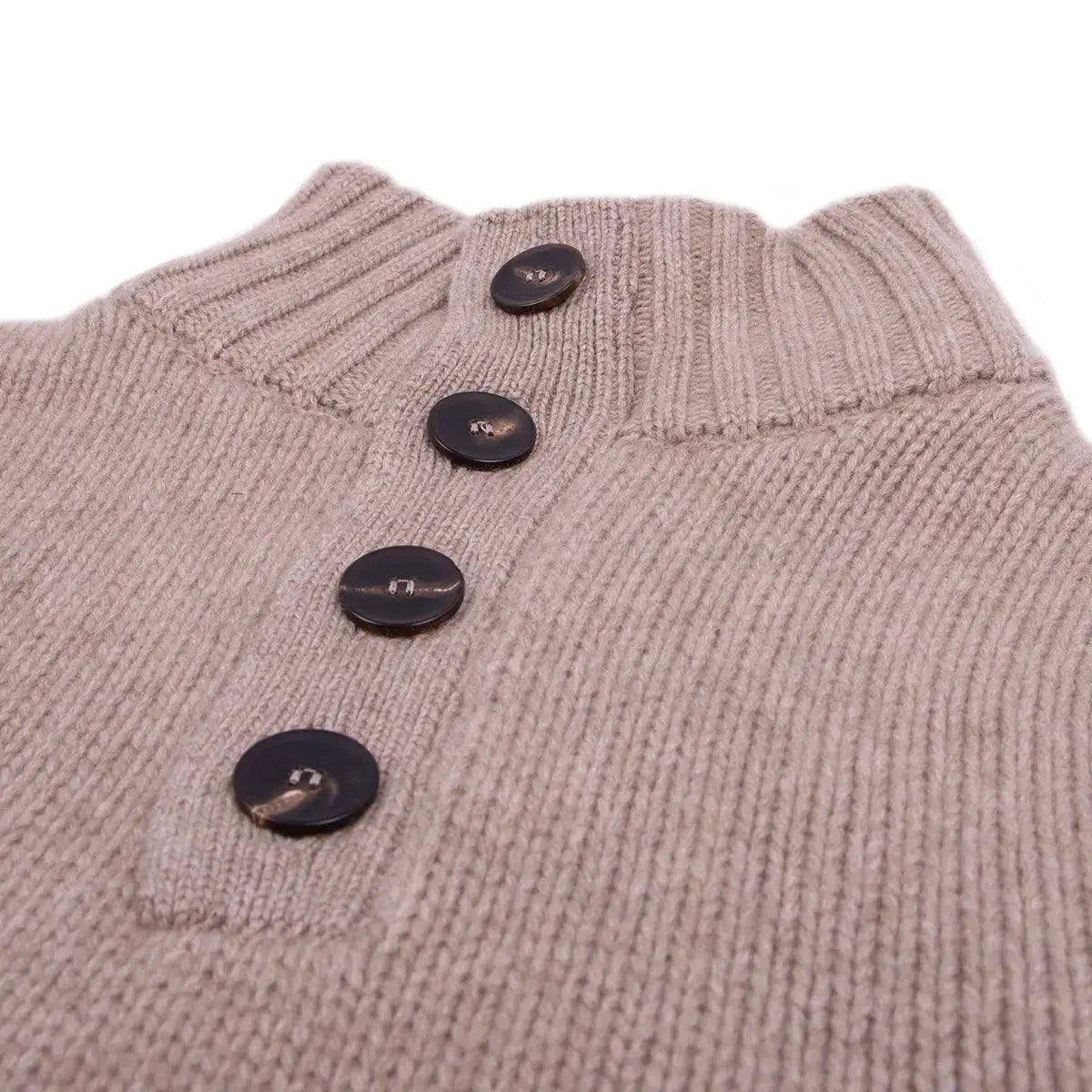 Dark Natural Cromarty Button Neck 8 ply Cashmere Sweater CASHMERE Robert Old