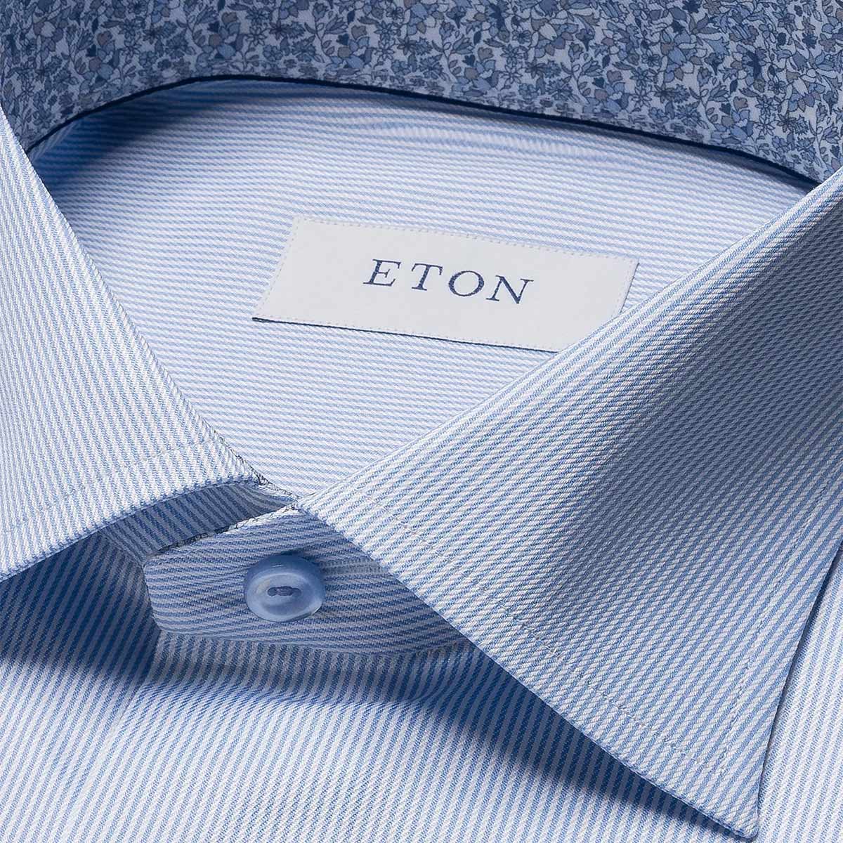 Light Blue Striped Contrast Trim Slim Fit Shirt L/S SHIRTS Eton