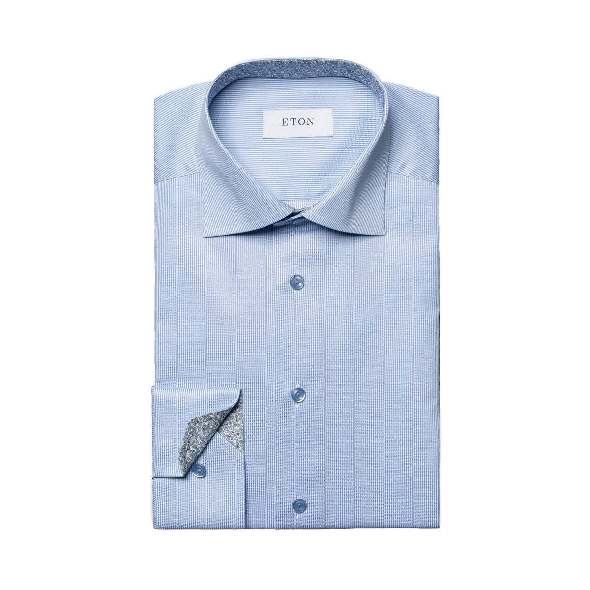 Light Blue Striped Contrast Trim Slim Fit Shirt L/S SHIRTS Eton