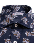 Navy Floral Pure Italian Linen Shirt L/S SHIRTS Robert Old   