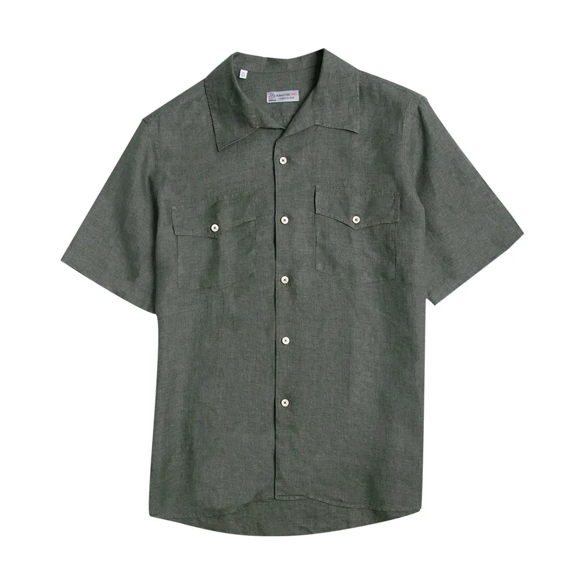 Italian Linen Dark Green Shirt S/S SHIRTS Robert Old   