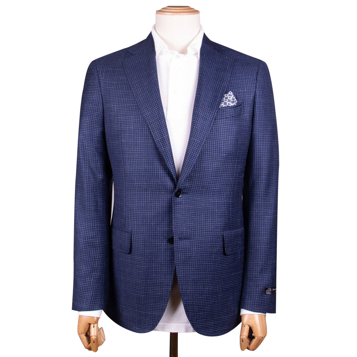 Navy Houndstooth Wool, Silk and Linen Jacket JACKETS Robert Old   