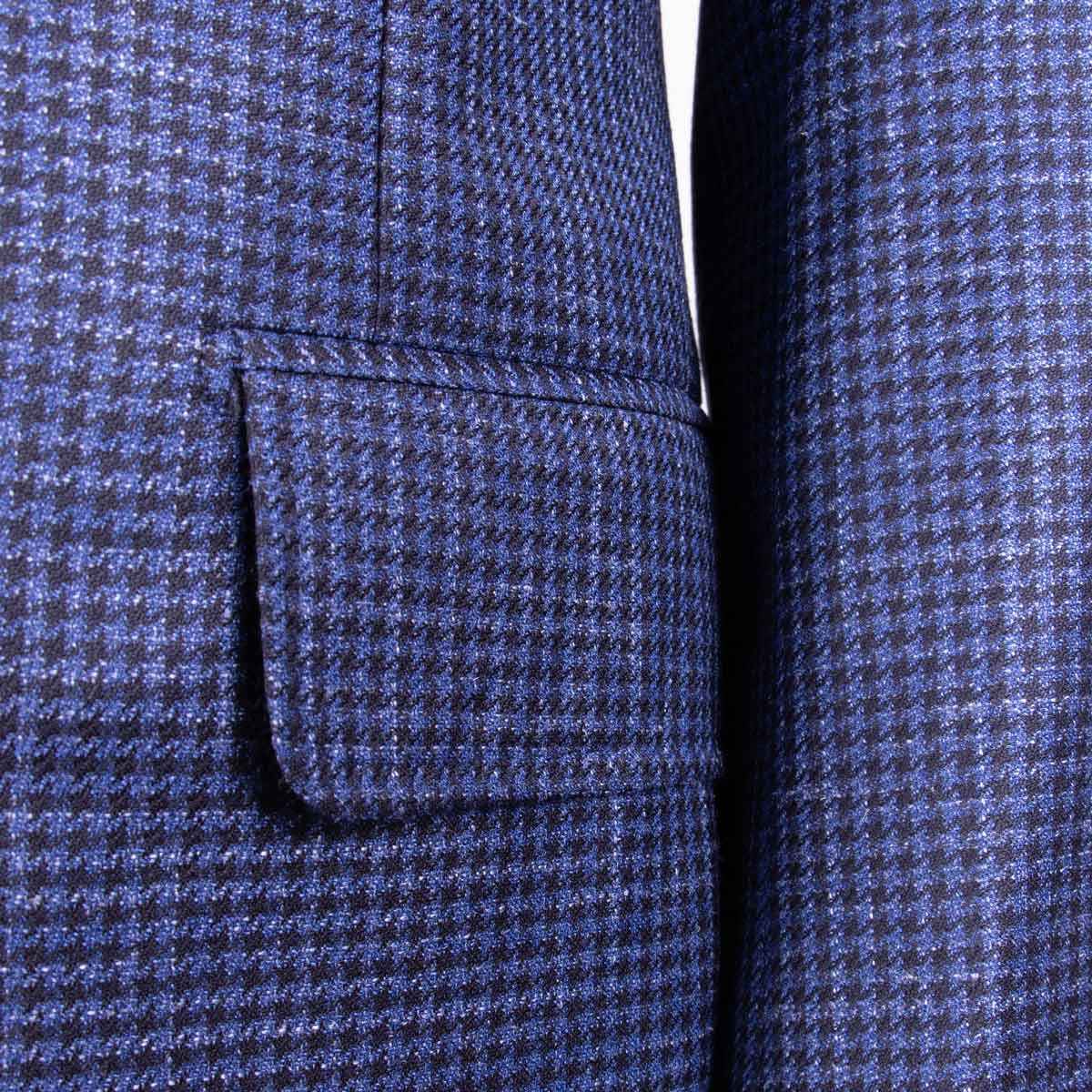 Navy Houndstooth Wool, Silk and Linen Jacket JACKETS Robert Old   