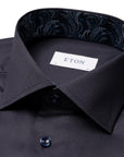 Navy Floral Trim Signature Twill Slim Fit Shirt