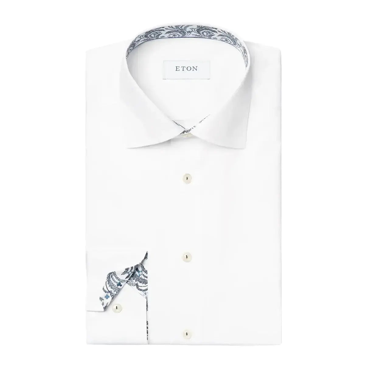 White Floral Trim Signature Twill Slim Fit Shirt L/S SHIRTS Eton