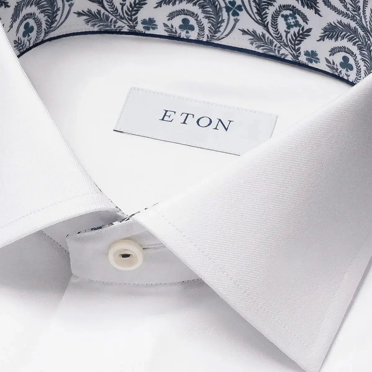 White Floral Trim Signature Twill Slim Fit Shirt L/S SHIRTS Eton