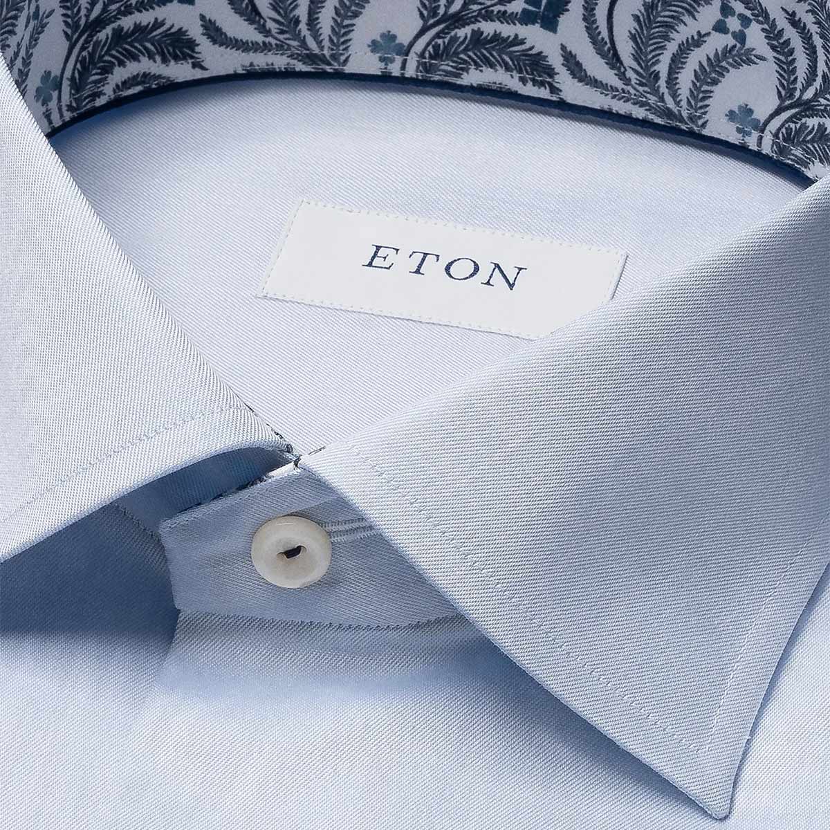 Light Blue Floral Trim Signature Twill Slim Fit Shirt L/S SHIRTS Eton