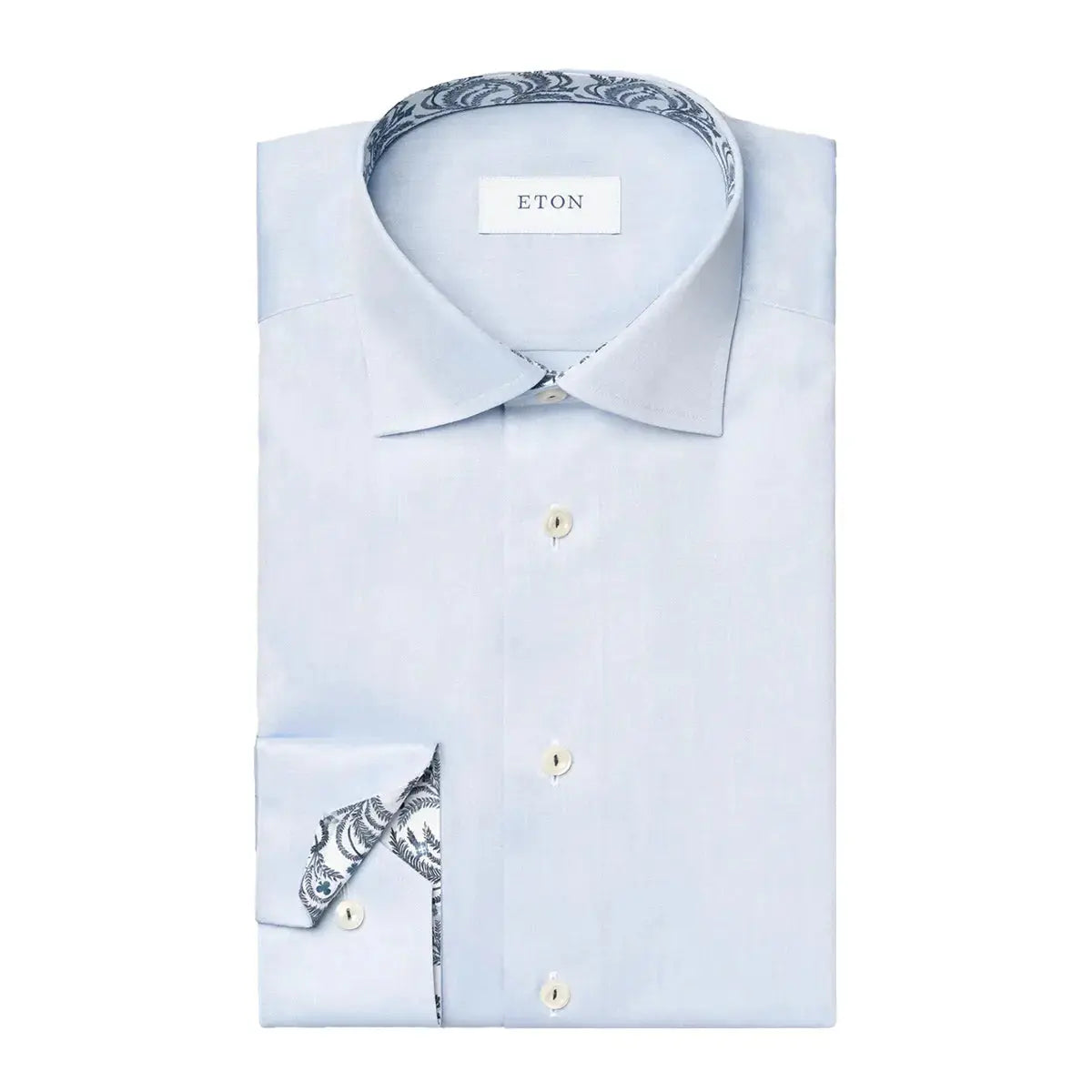 Light Blue Floral Trim Signature Twill Slim Fit Shirt L/S SHIRTS Eton