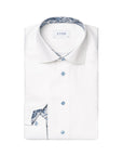 White Floral Contrast Textured Twill Contemporary Fit Shirt