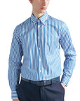 Blue & White Stripe Supima® Long Sleeve Cotton Shirt