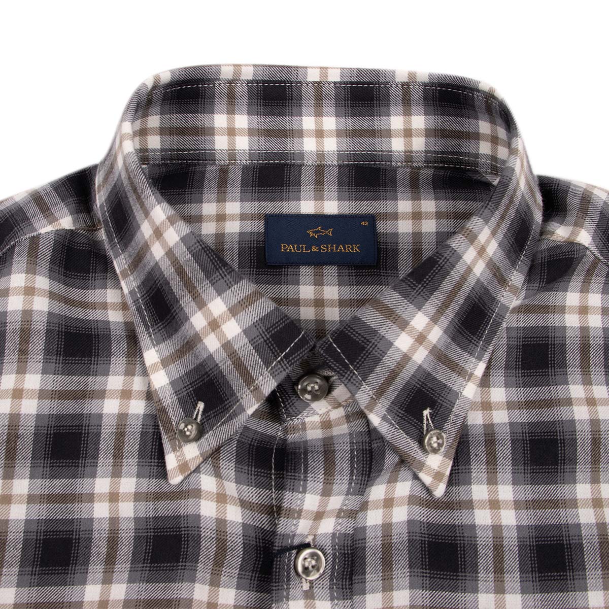 Paul & Shark Black & White Check Long Sleeve Brushed Cotton Shirt