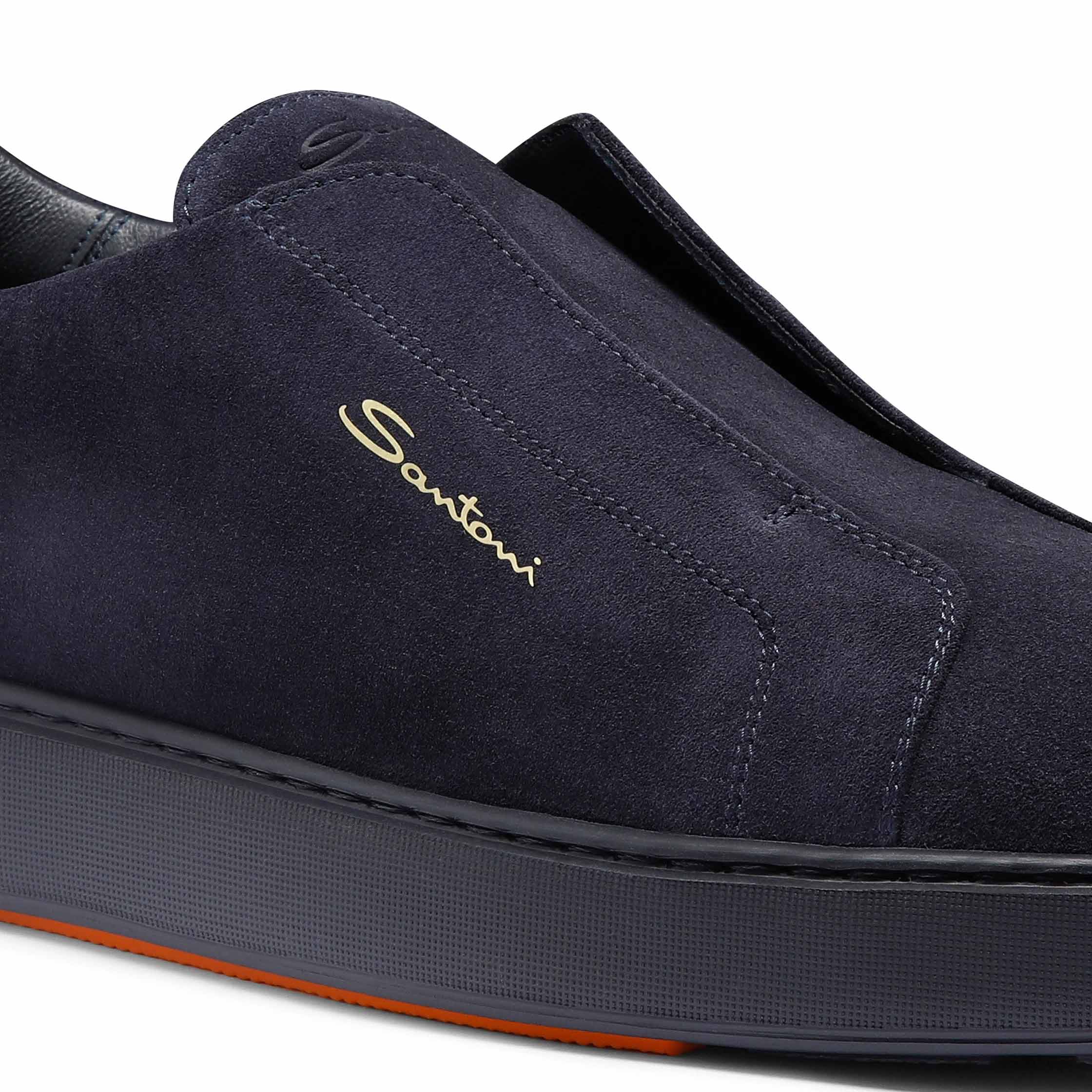Navy Tumbled Leather Slip-on Sneaker SHOES Santoni   