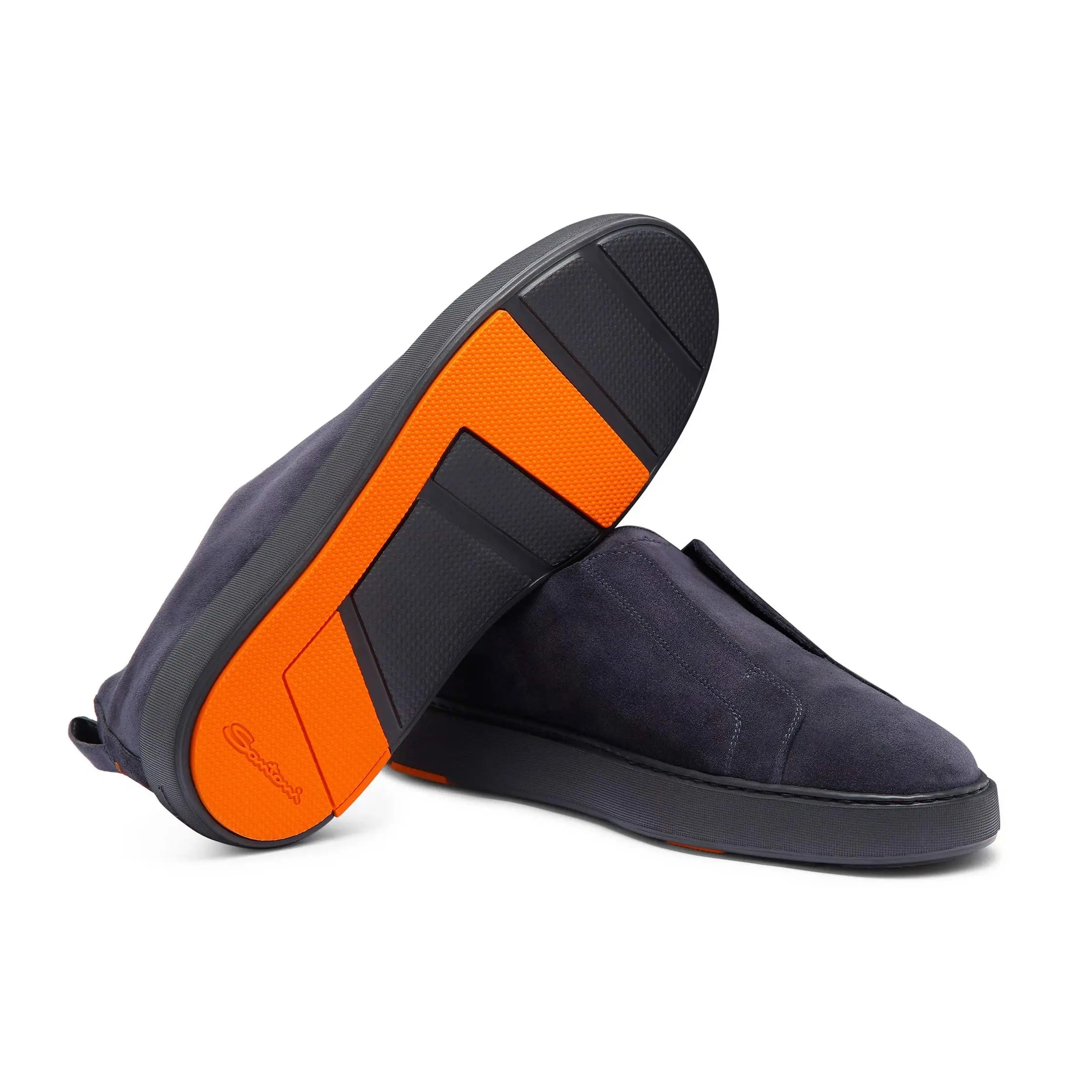 Navy Tumbled Leather Slip-on Sneaker SHOES Santoni   