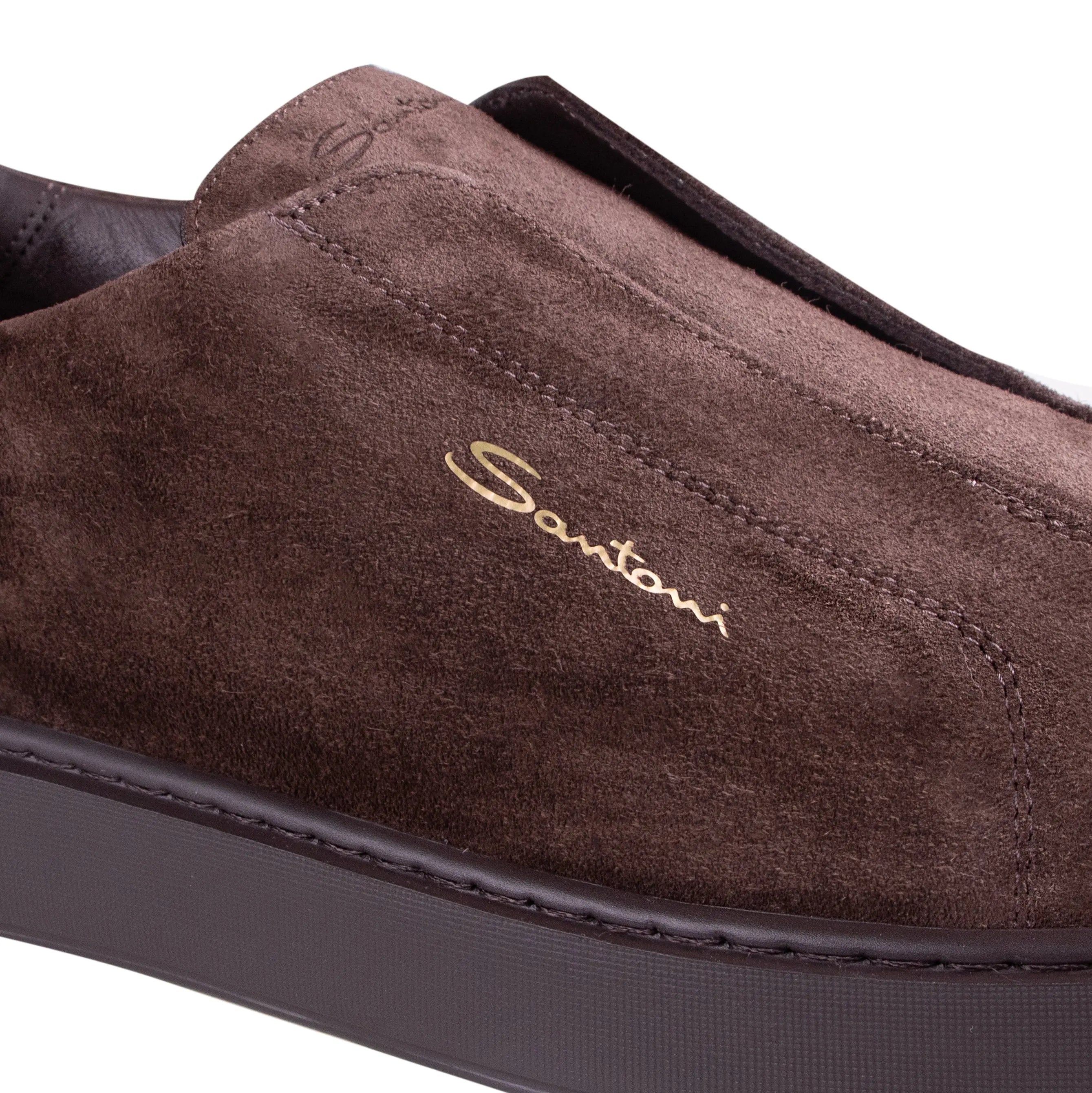 Dark Brown Tumbled Leather Slip-on Sneaker SHOES Santoni   
