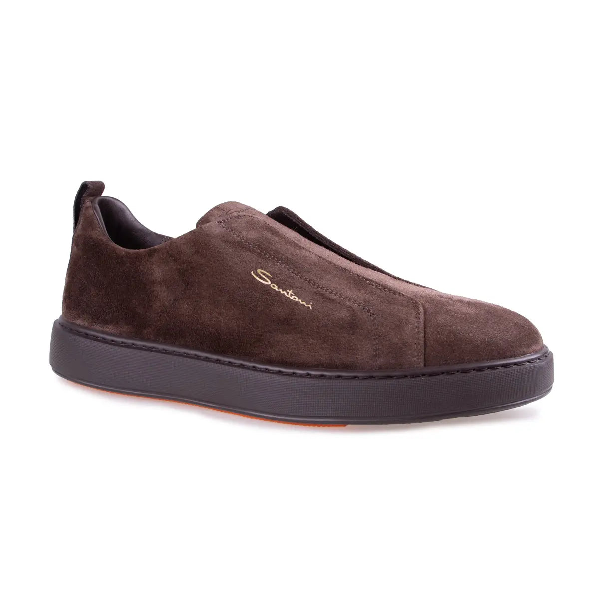 Dark Brown Tumbled Leather Slip-on Sneaker SHOES Santoni   