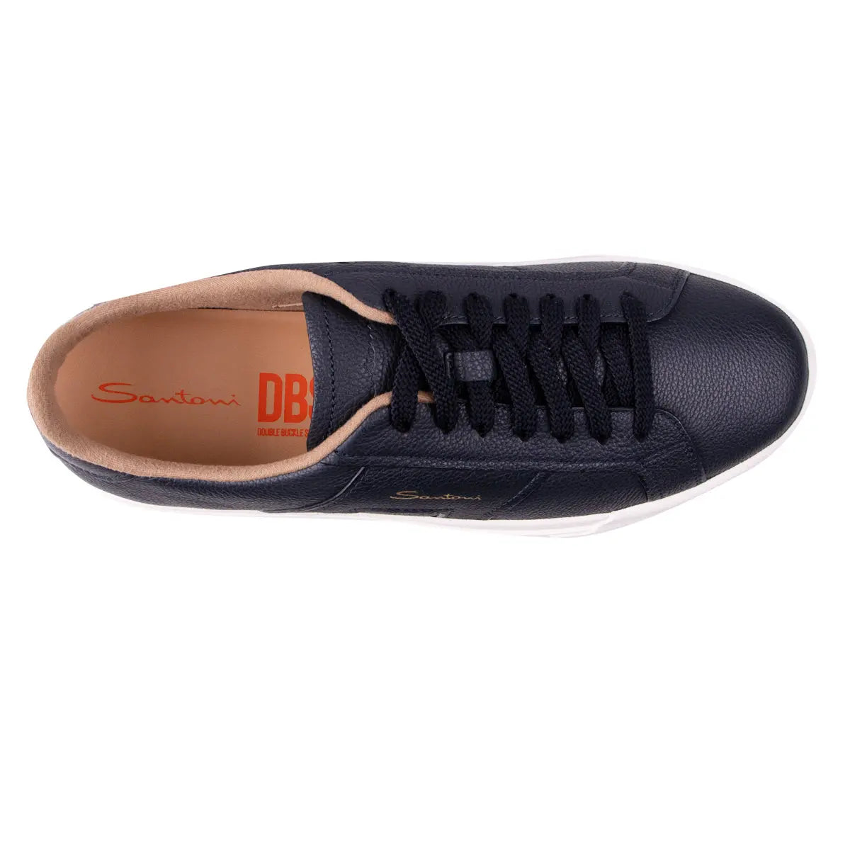 Navy Double Buckle Tumbled Leather Sneaker Robert Old &amp; Co