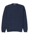 Blau melierter Pullover aus Bouclé-Wolle mit Rundhalsausschnitt