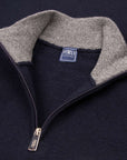 Navy Zip Neck Virgin Wool & Cashmere Sweater KNITWEAR FEDELI