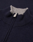 Navy Zip Neck Virgin Wool & Cashmere Sweater KNITWEAR FEDELI