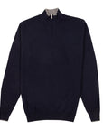 Navy Zip Neck Virgin Wool & Cashmere Sweater KNITWEAR FEDELI