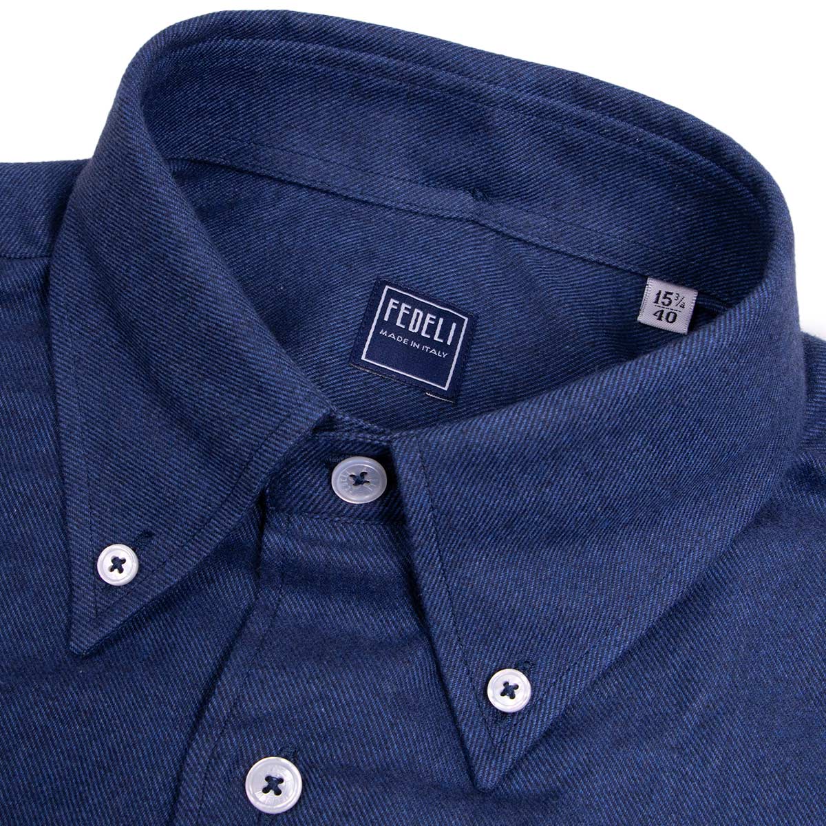 Navy 'Alberto' Slim Fit Brushed Cotton Long Sleeve Shirt L/S SHIRTS FEDELI