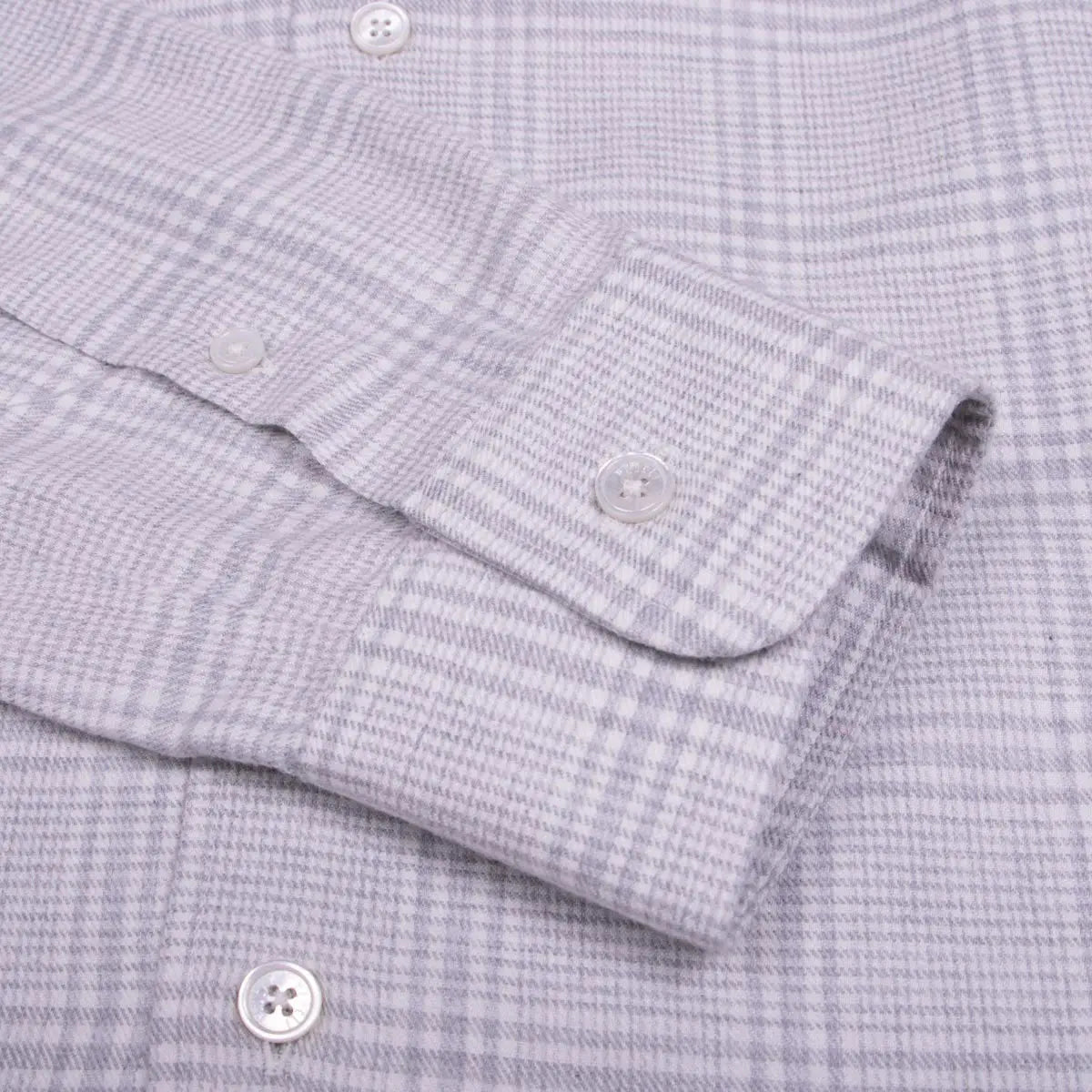 Grey Check 'Alberto' Brushed Cotton Lyocell Long Sleeve Shirt L/S SHIRTS FEDELI