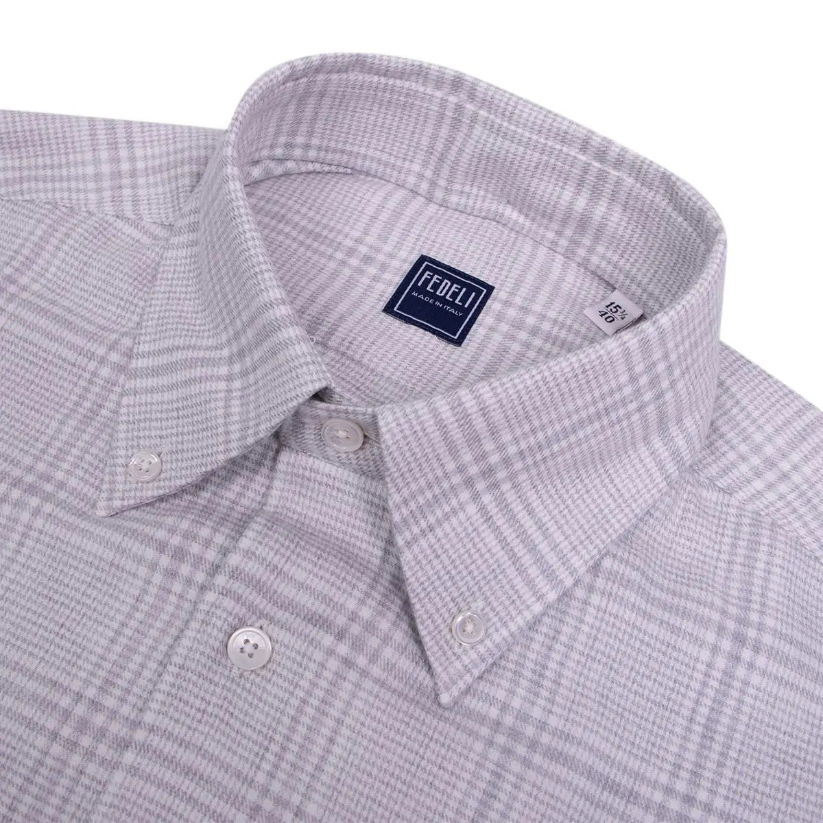 Grey Check 'Alberto' Brushed Cotton Lyocell Long Sleeve Shirt L/S SHIRTS FEDELI