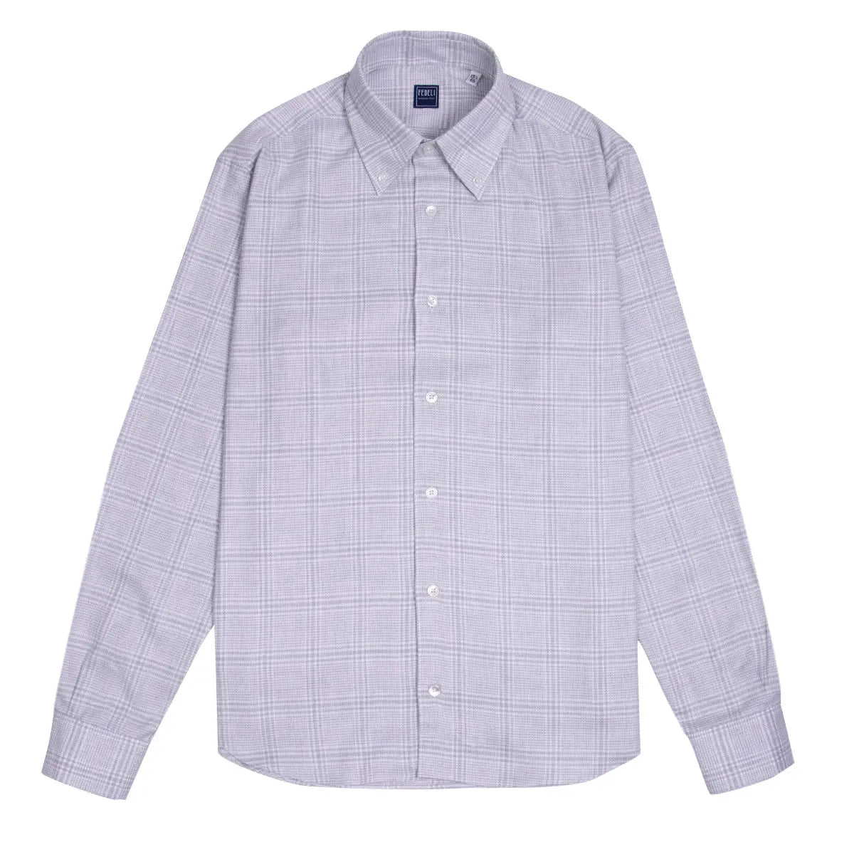 Grey Check 'Alberto' Brushed Cotton Lyocell Long Sleeve Shirt L/S SHIRTS FEDELI