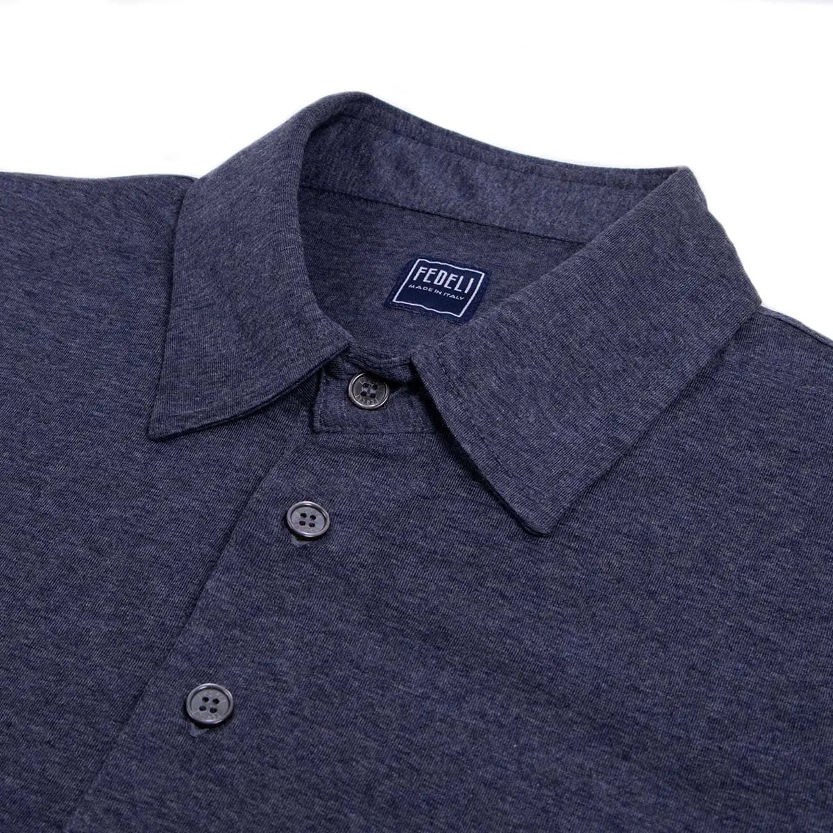 Navy Blue 'Bell' Long Sleeve Jersey Wool Polo Shirt RUGBY/LS POLOS FEDELI