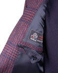 Navy & Red Check Wool, Silk & Cashmere Jacket