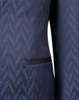 Black & Blue Chevron Wool Jacquard Tuxedo Jacket