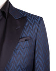 Black & Blue Chevron Wool Jacquard Tuxedo Jacket