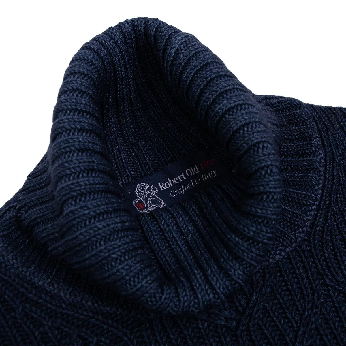 Oil Blue Herringbone Virgin Wool Knit Sweater KNITWEAR Robert Old