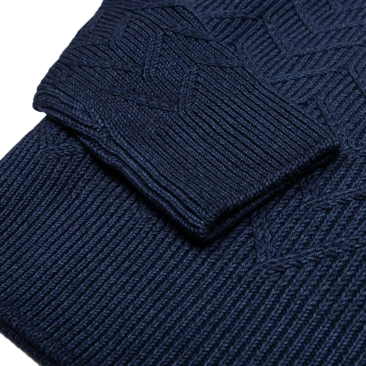 Oil Blue Herringbone Virgin Wool Knit Sweater KNITWEAR Robert Old