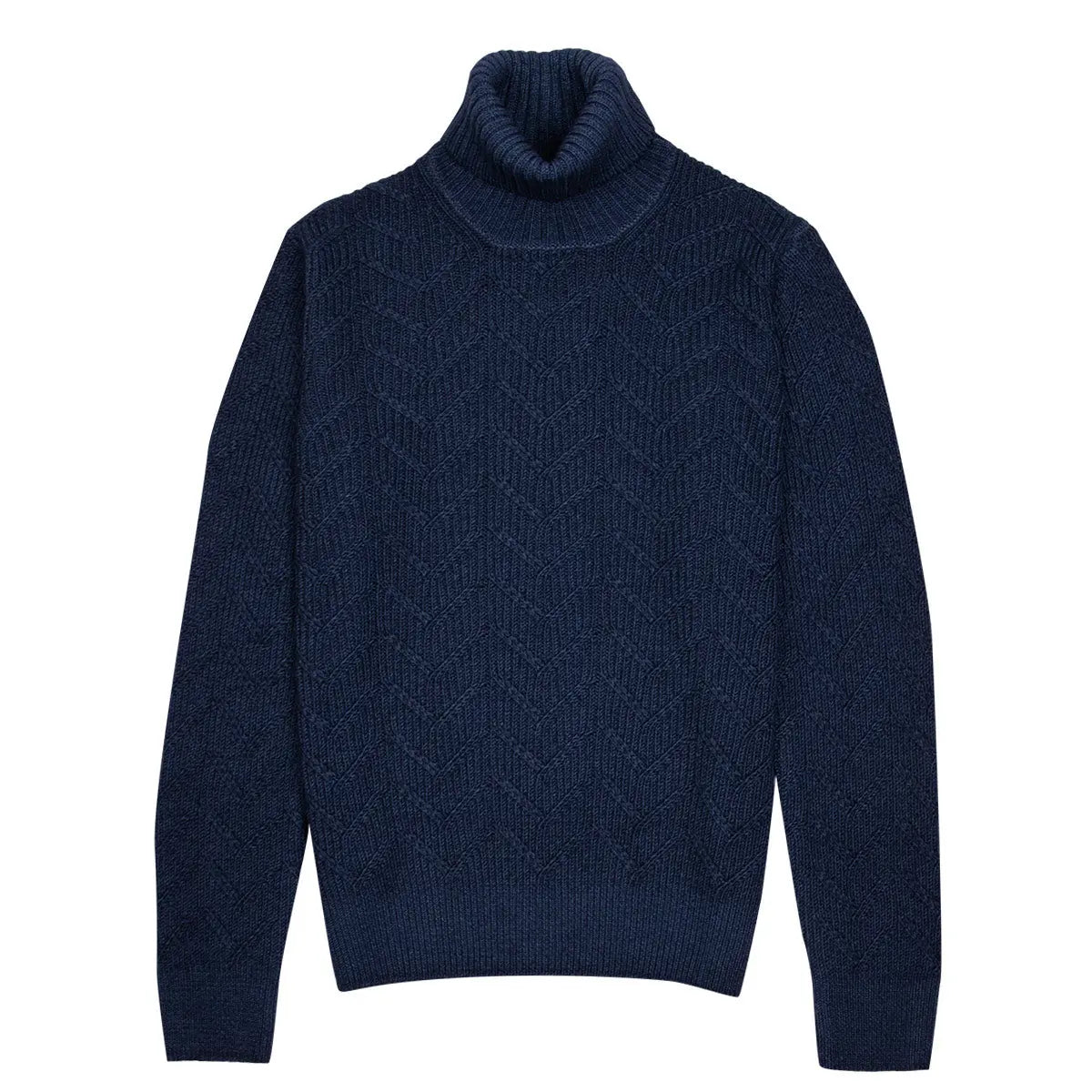 Oil Blue Herringbone Virgin Wool Knit Sweater KNITWEAR Robert Old