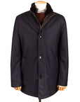 Navy Loro Piana Green Storm System Button Down Wool & Cashmere Coat