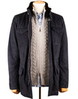 Navy Loro Piana Leather Mid-length Coat