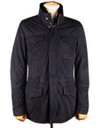 Navy Loro Piana Leather Mid-length Coat