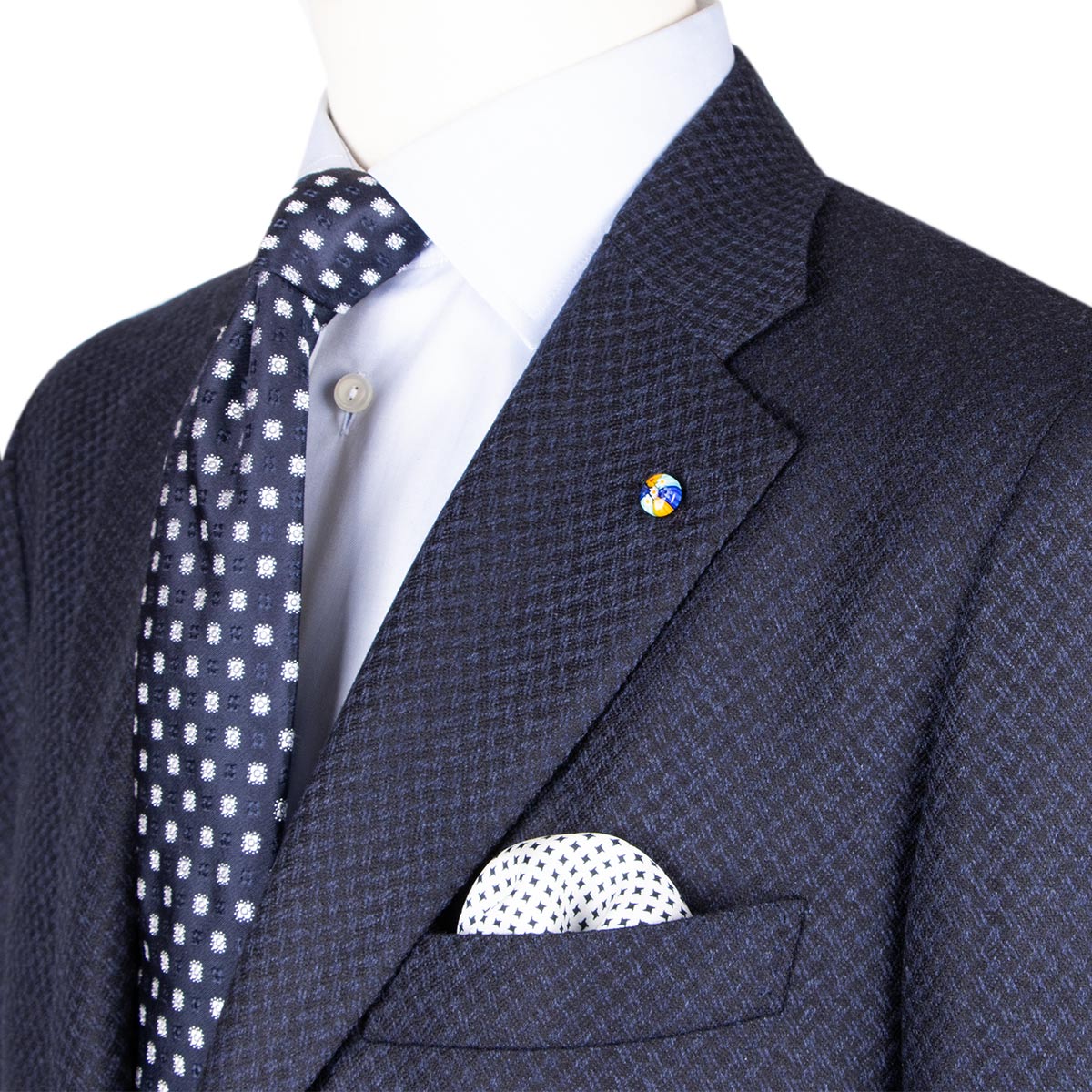 Navy Blue Houndstooth Wool Jacket JACKETS Belvest