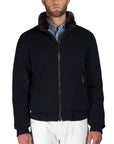 Navy 'Bellati' Wool & Cashmere Bomber Jacket