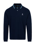 Navy Badge Button Neck Long Sleeve Polo Shirt