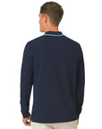 Navy Badge Button Neck Long Sleeve Polo Shirt