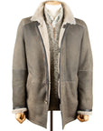 Khaki Green Shearling Mid Length Leather Jacket