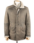 Khaki Green Shearling Mid Length Leather Jacket