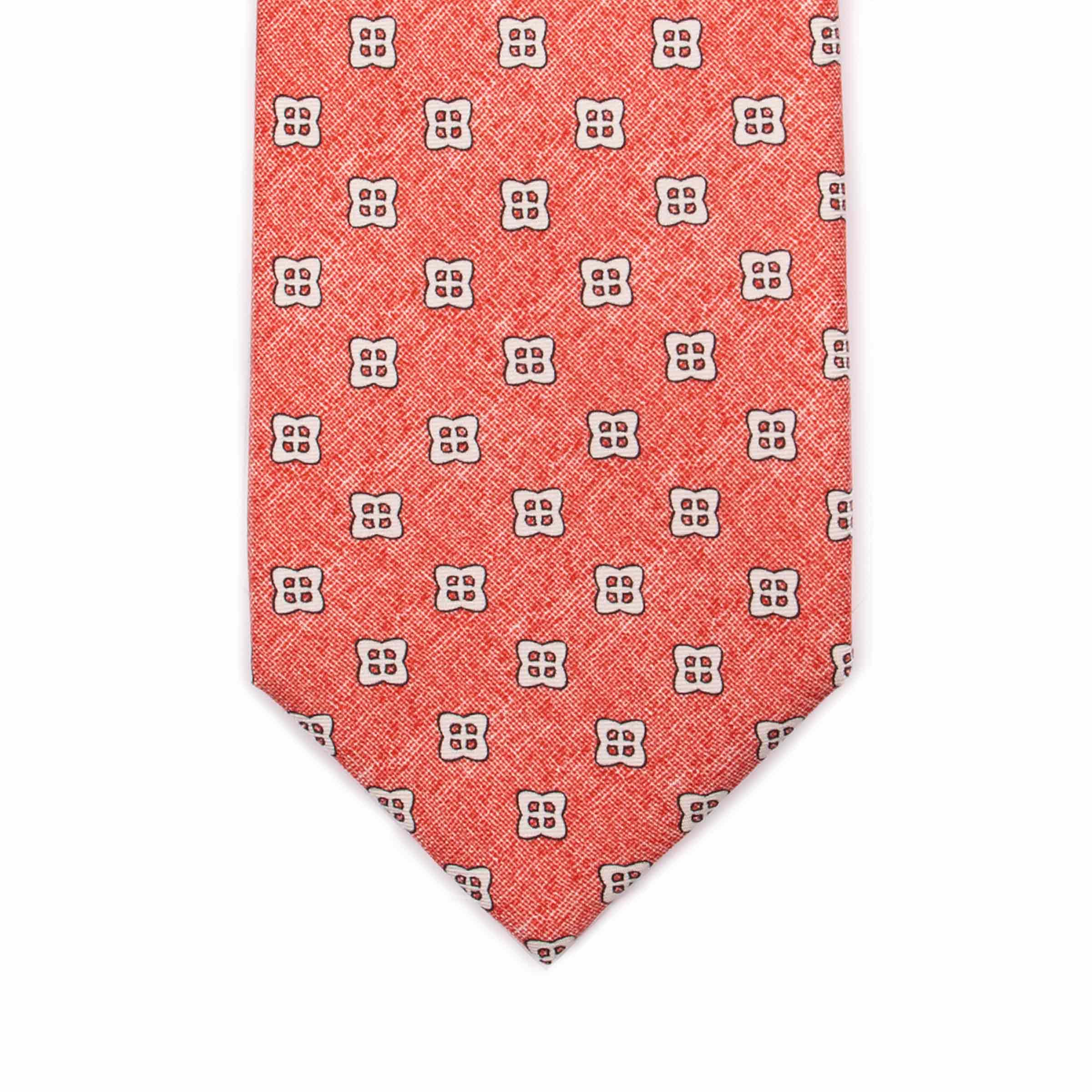 Red & White Geometric Print Seven Fold 100% Silk Tie TIES/CRAVATS Robert Old