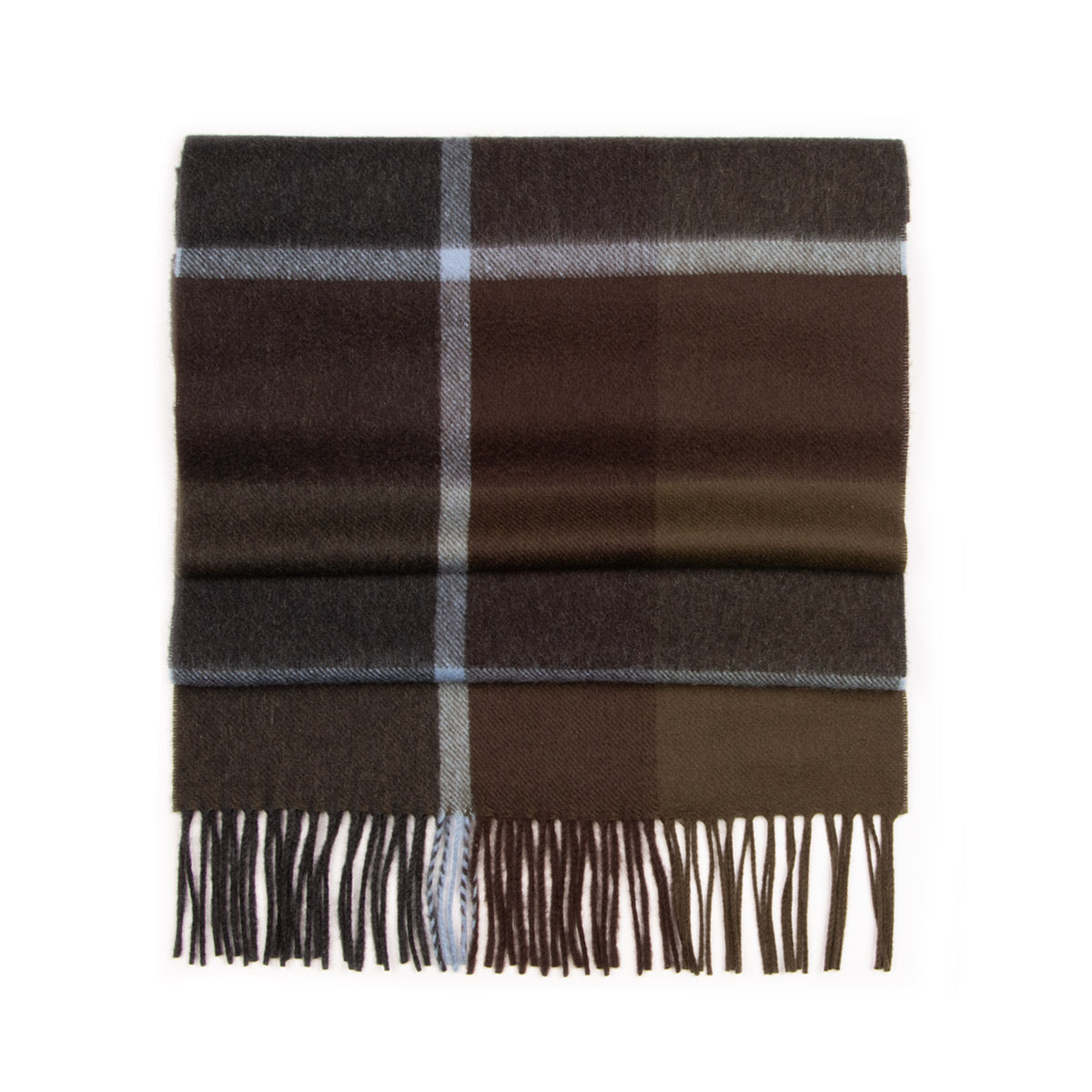 Brown and Blue Windowpane Check Cashmere Scarf SCARVES Robert Old