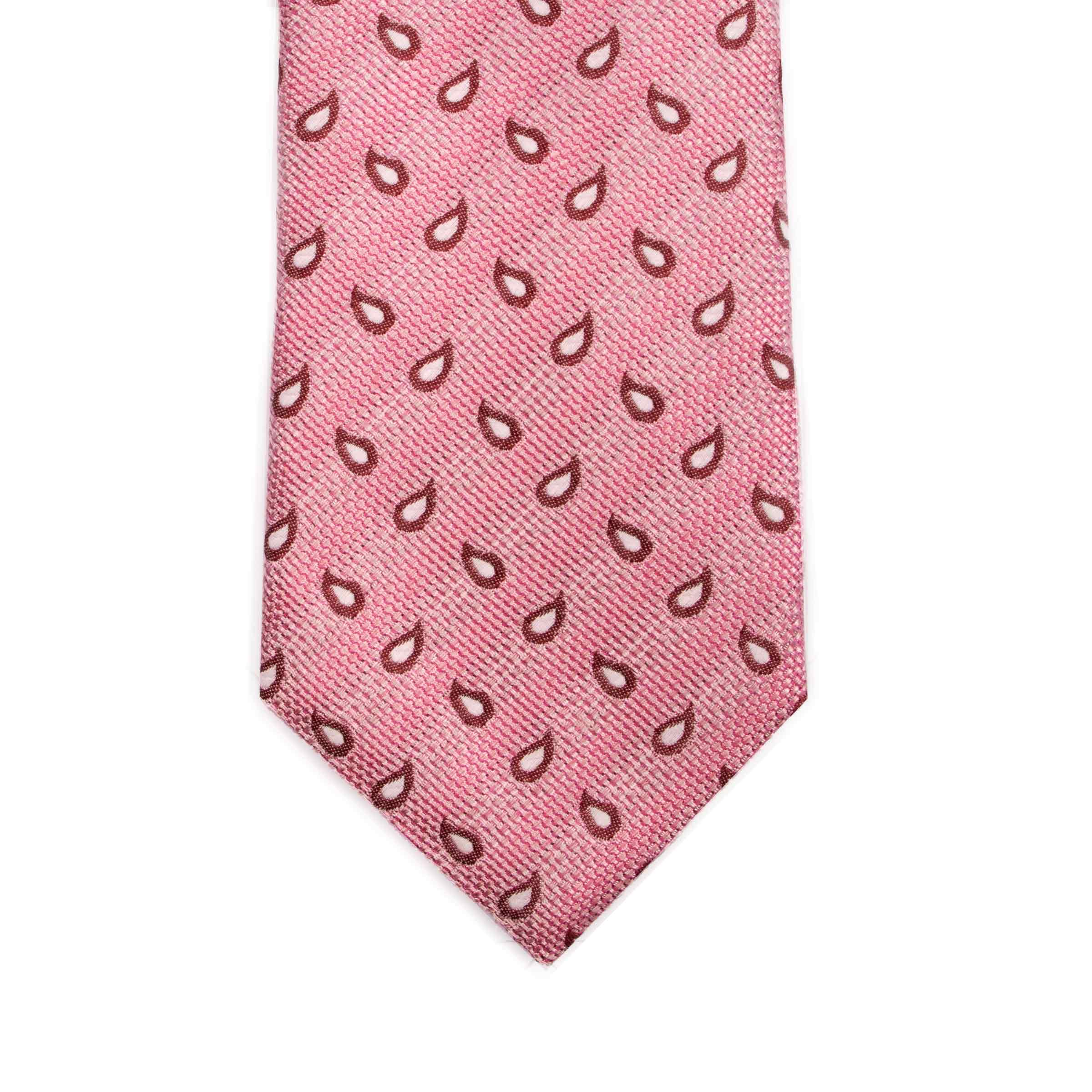 Pink Paisley Print Seven Fold 100% Silk Tie TIES/CRAVATS Robert Old