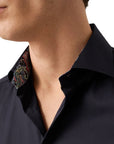 Navy Paisley Floral Contrast Signature Twill Slim Fit Shirt